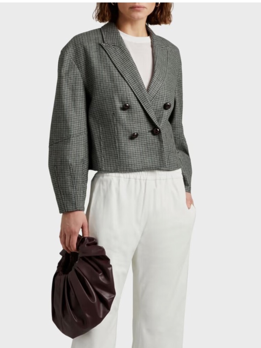 Veronica Beard Gray Houndstooth Cropped Double-Breasted Blazer